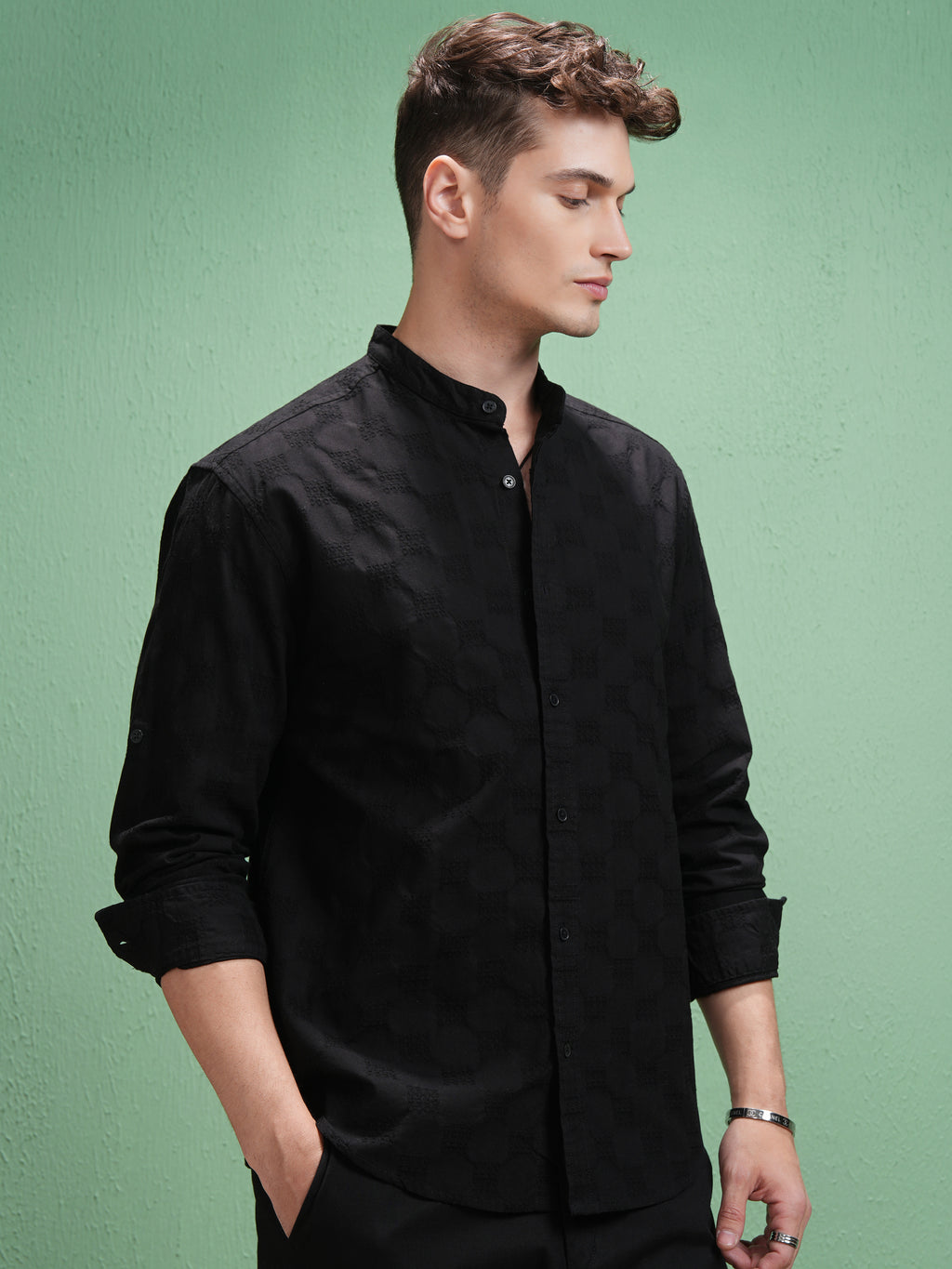 Highlander Men Black Textured Relaxed Fit Casual Shirt - Black - Image 6