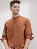 Highlander Men Rust Textured Relaxed Fit Casual Shirt - Rust - Image 1