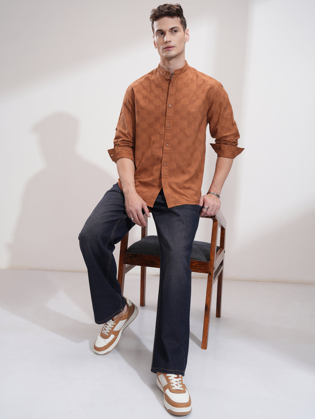 Highlander Men Rust Textured Relaxed Fit Casual Shirt - Rust - Image 2