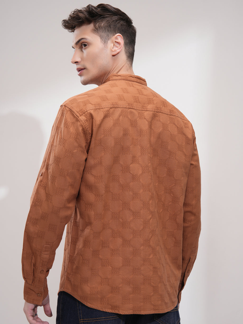 Highlander Men Rust Textured Relaxed Fit Casual Shirt - Rust - Image 3