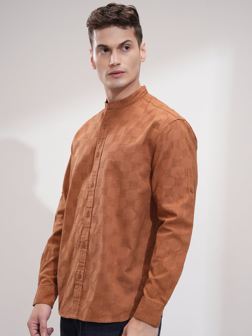 Highlander Men Rust Textured Relaxed Fit Casual Shirt - Rust - Image 4