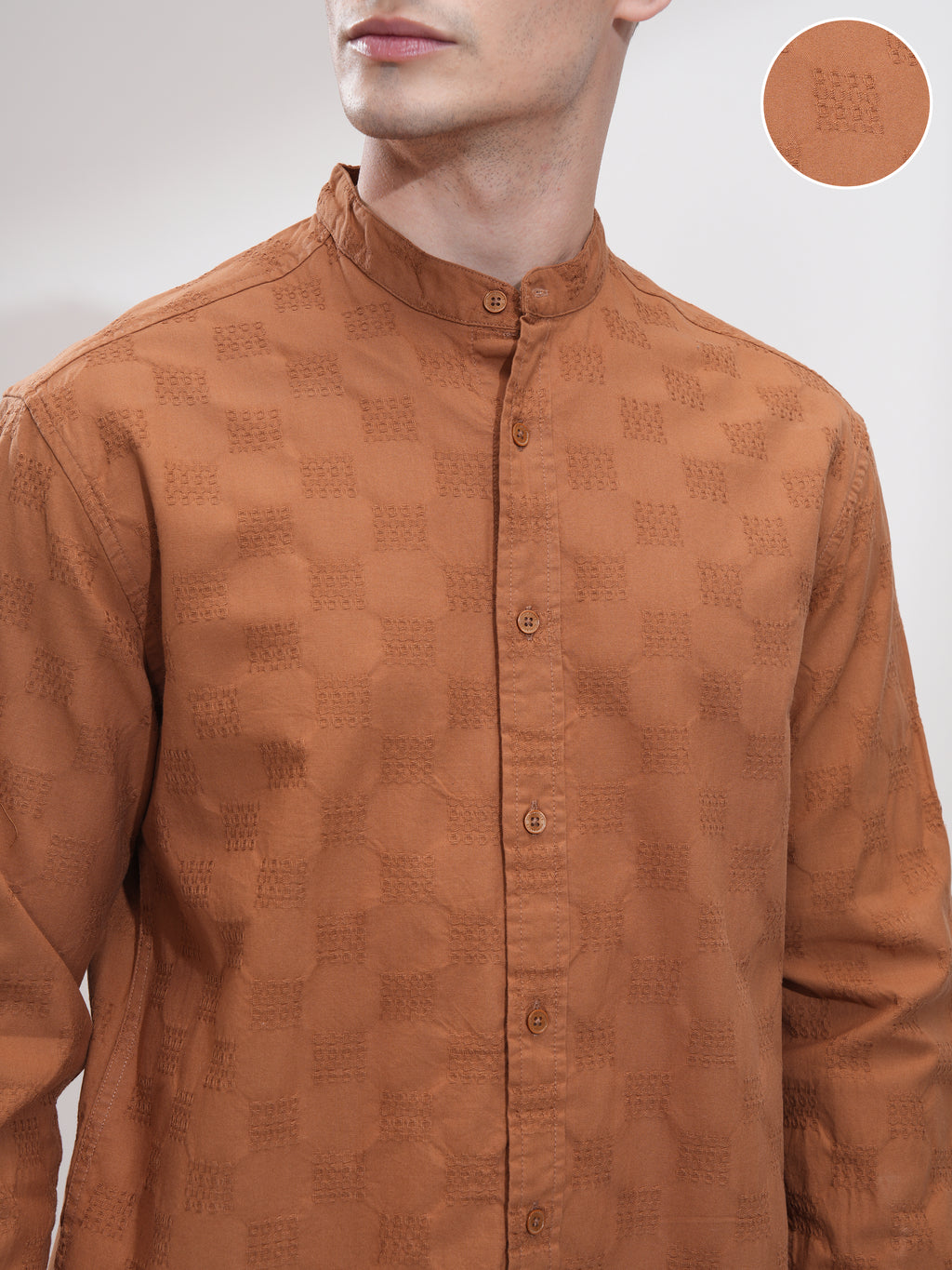 Highlander Men Rust Textured Relaxed Fit Casual Shirt - Rust - Image 5