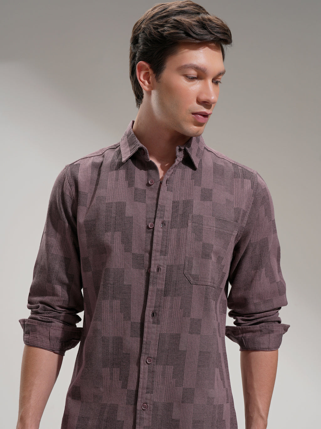 Highlander Men Pink Self Design Slim Fit Casual Shirt - Pink - Image 1