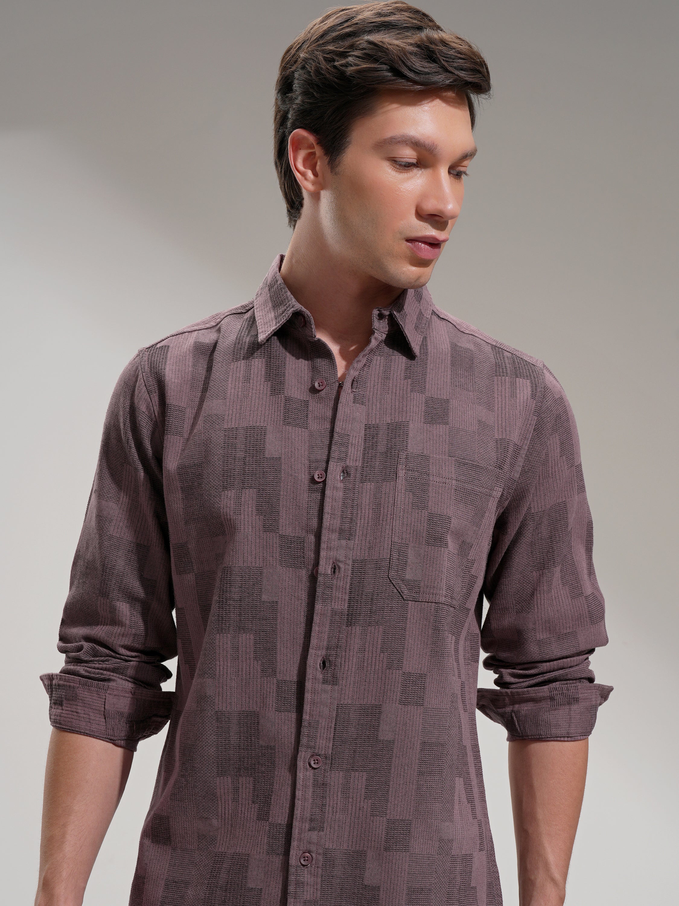 Highlander Men Pink Self Design Slim Fit Casual Shirt - Pink - Image 1