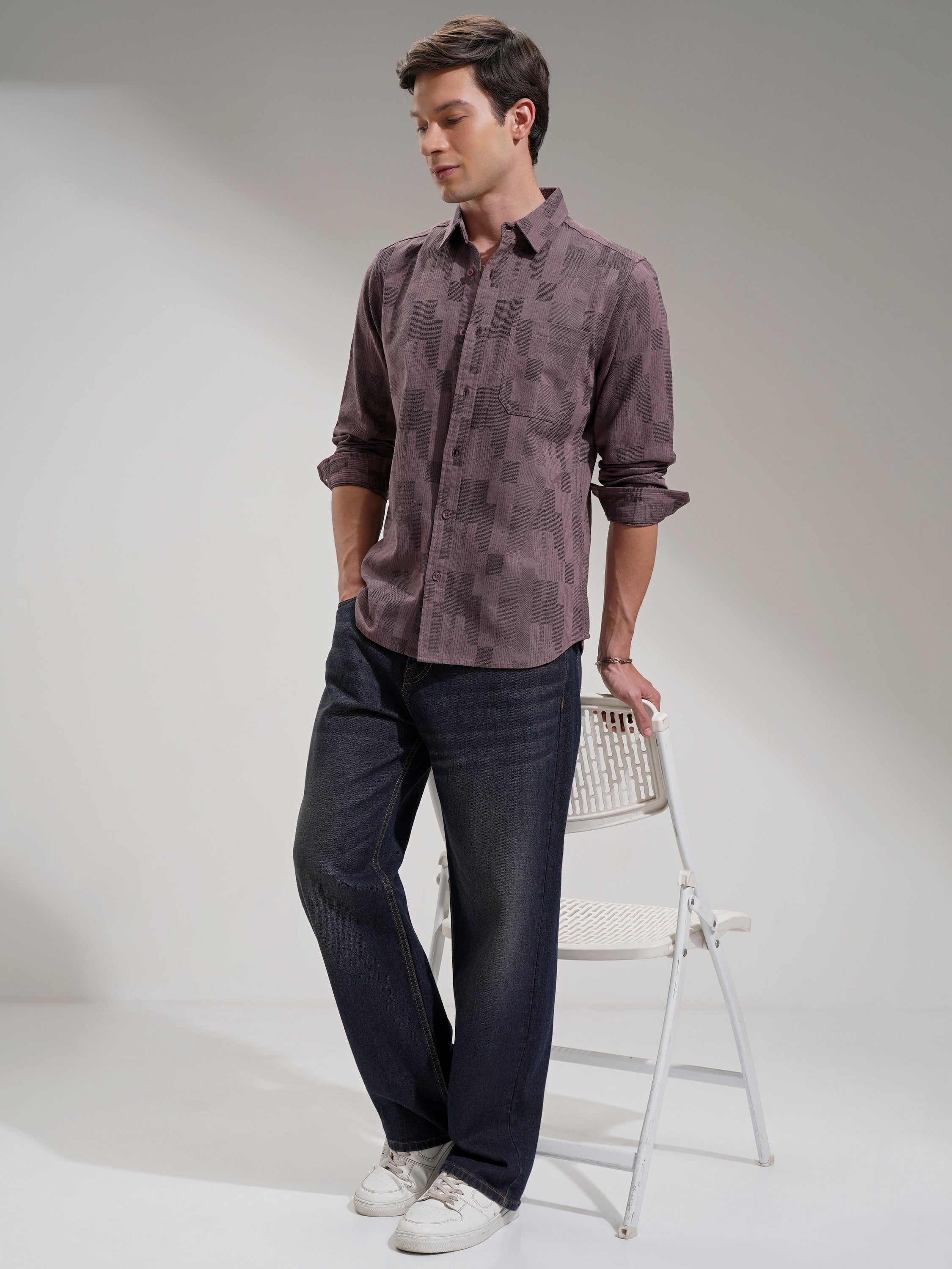 Highlander Men Pink Self Design Slim Fit Casual Shirt - Pink - Image 2
