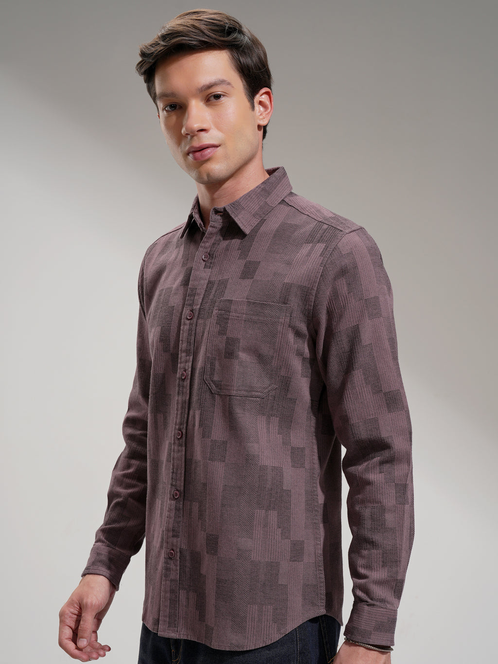 Highlander Men Pink Self Design Slim Fit Casual Shirt - Pink - Image 4