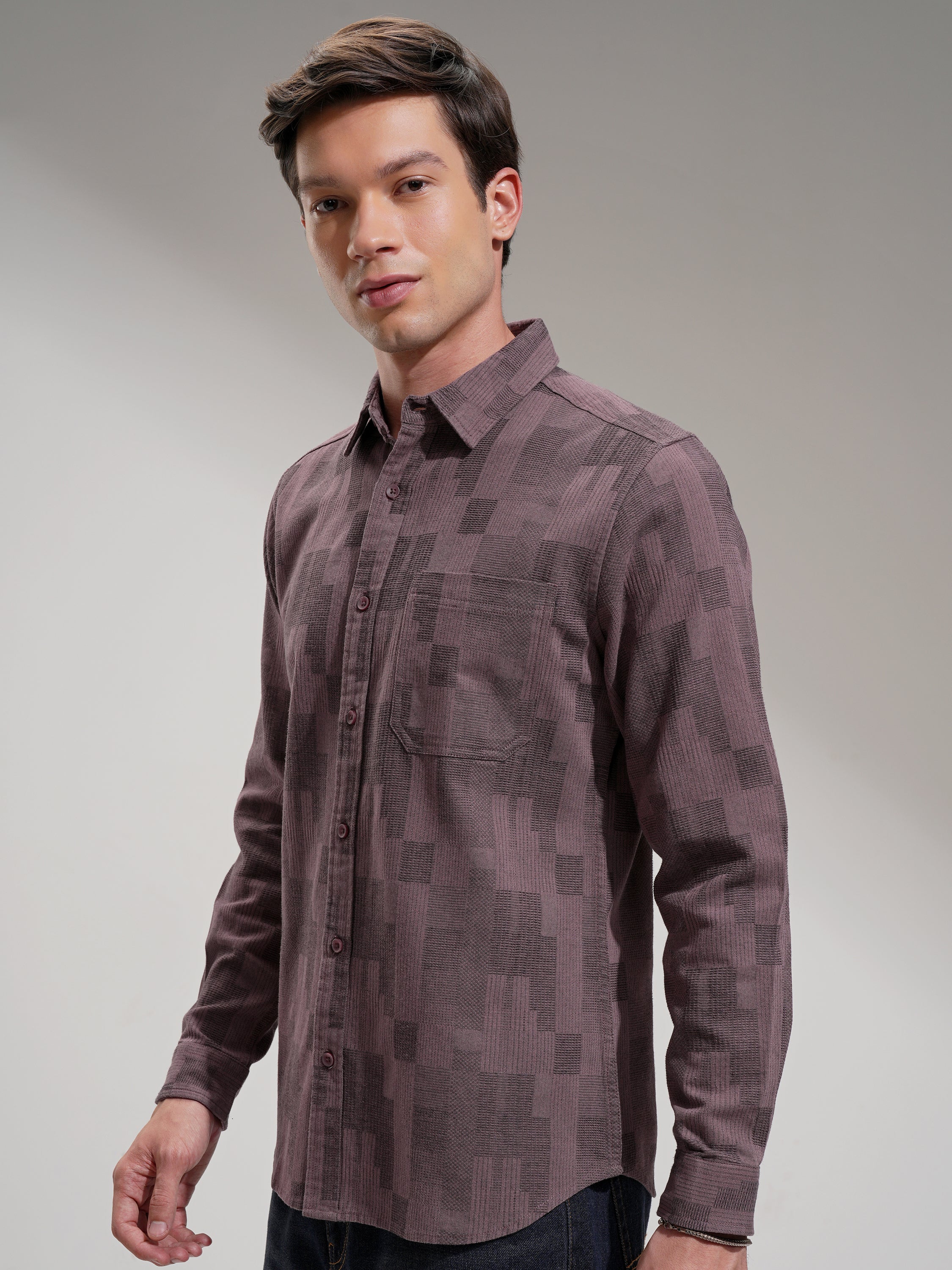 Highlander Men Pink Self Design Slim Fit Casual Shirt - Pink - Image 4