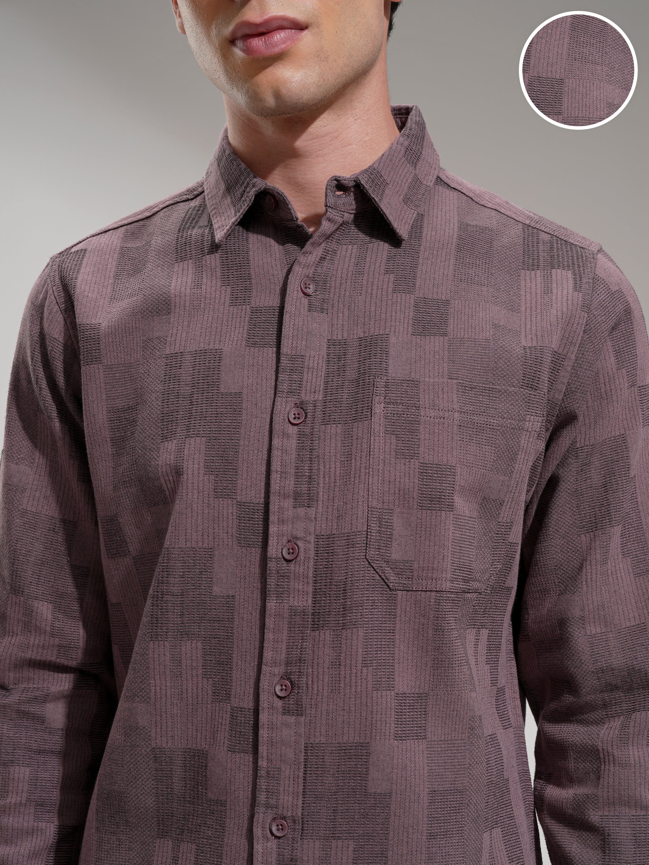 Highlander Men Pink Self Design Slim Fit Casual Shirt - Pink - Image 5