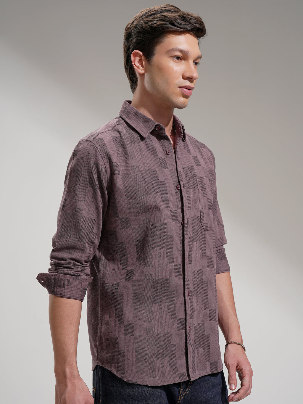 Highlander Men Pink Self Design Slim Fit Casual Shirt - Pink - Image 6