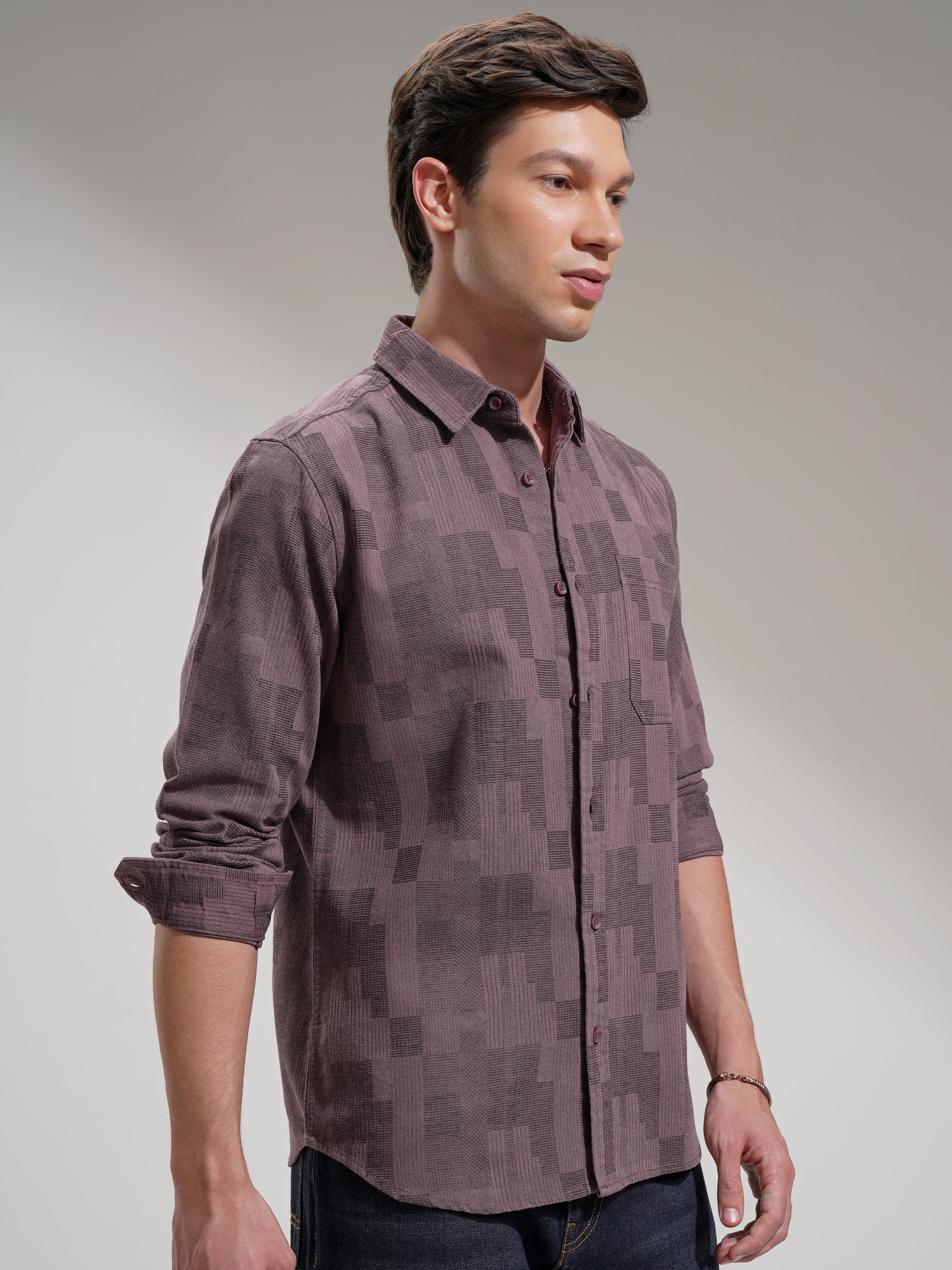 Highlander Men Pink Self Design Slim Fit Casual Shirt - Pink - Image 6