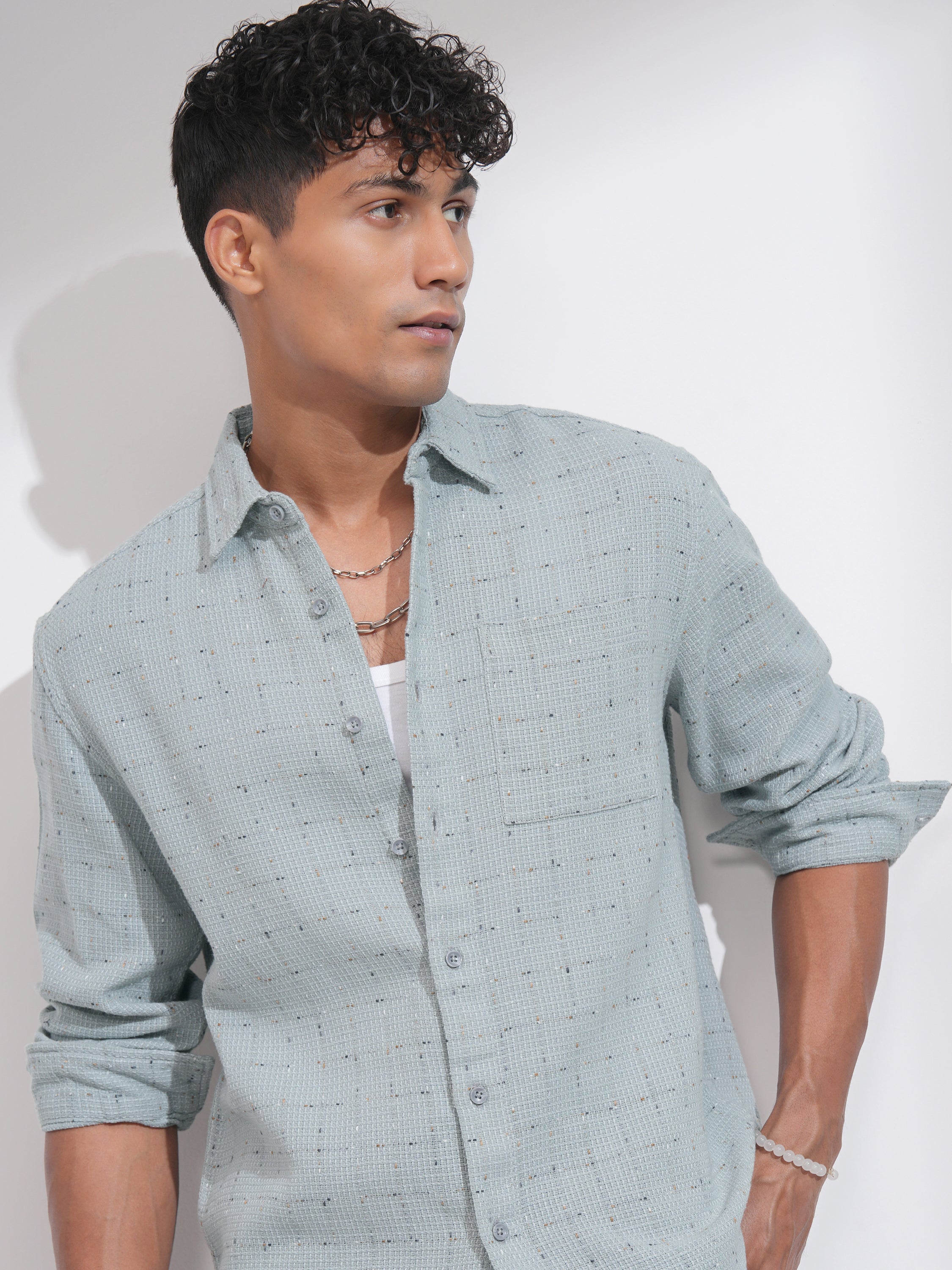 Highlander Men Grey Self Design Relaxed Fit Casual Shirt - Grey - Image 1
