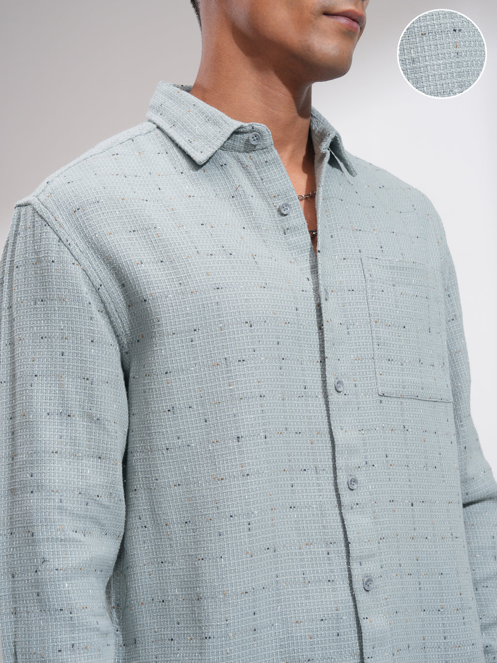 Highlander Men Grey Self Design Relaxed Fit Casual Shirt - Grey - Image 5