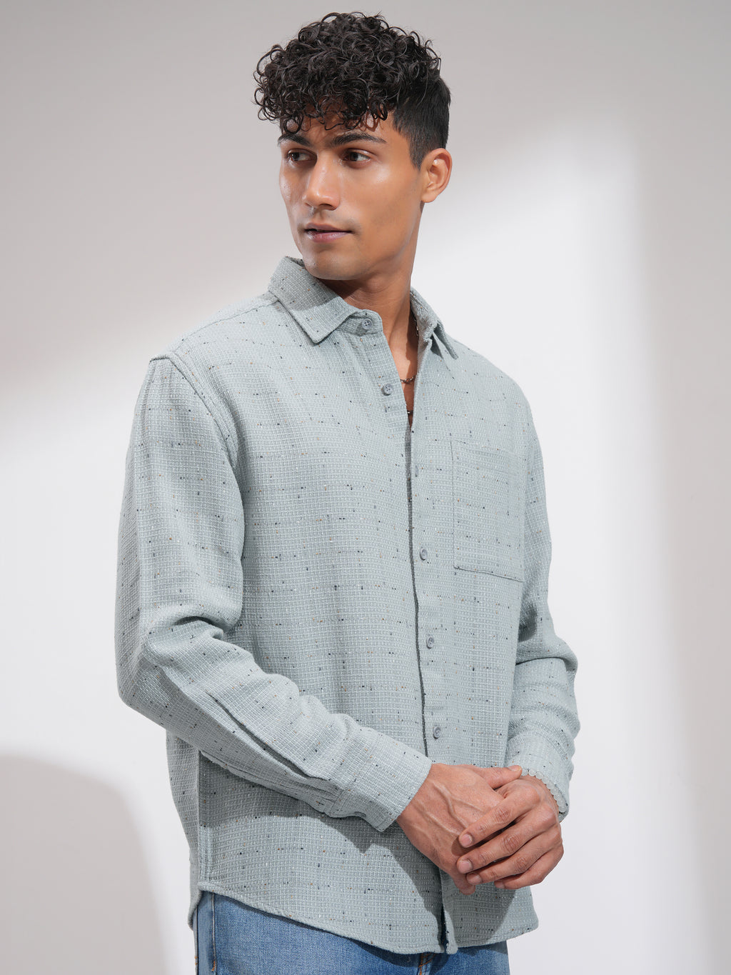 Highlander Men Grey Self Design Relaxed Fit Casual Shirt - Grey - Image 6