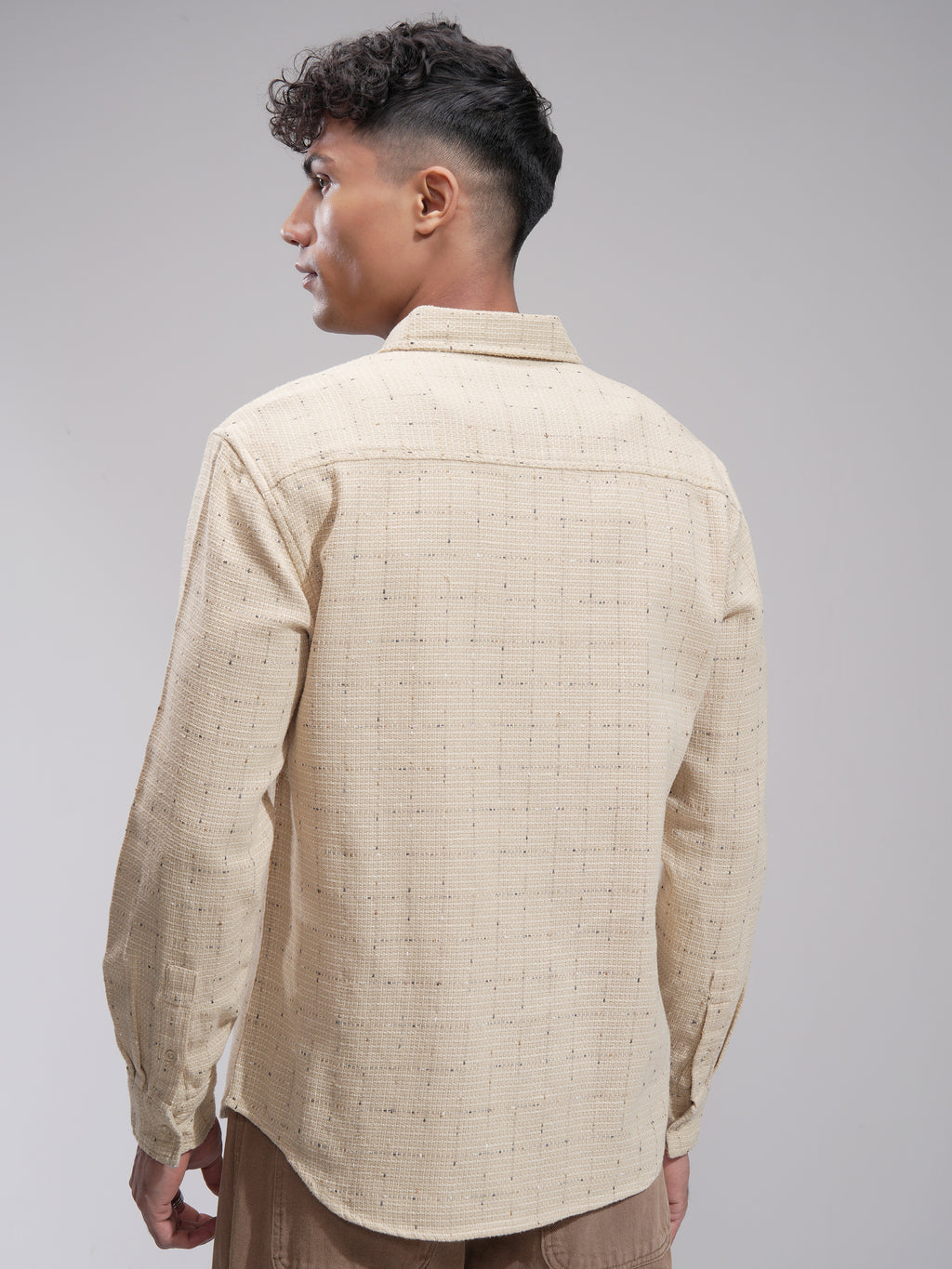 Highlander Men Beige Self Design Relaxed Fit Casual Shirt - Beige - Image 3