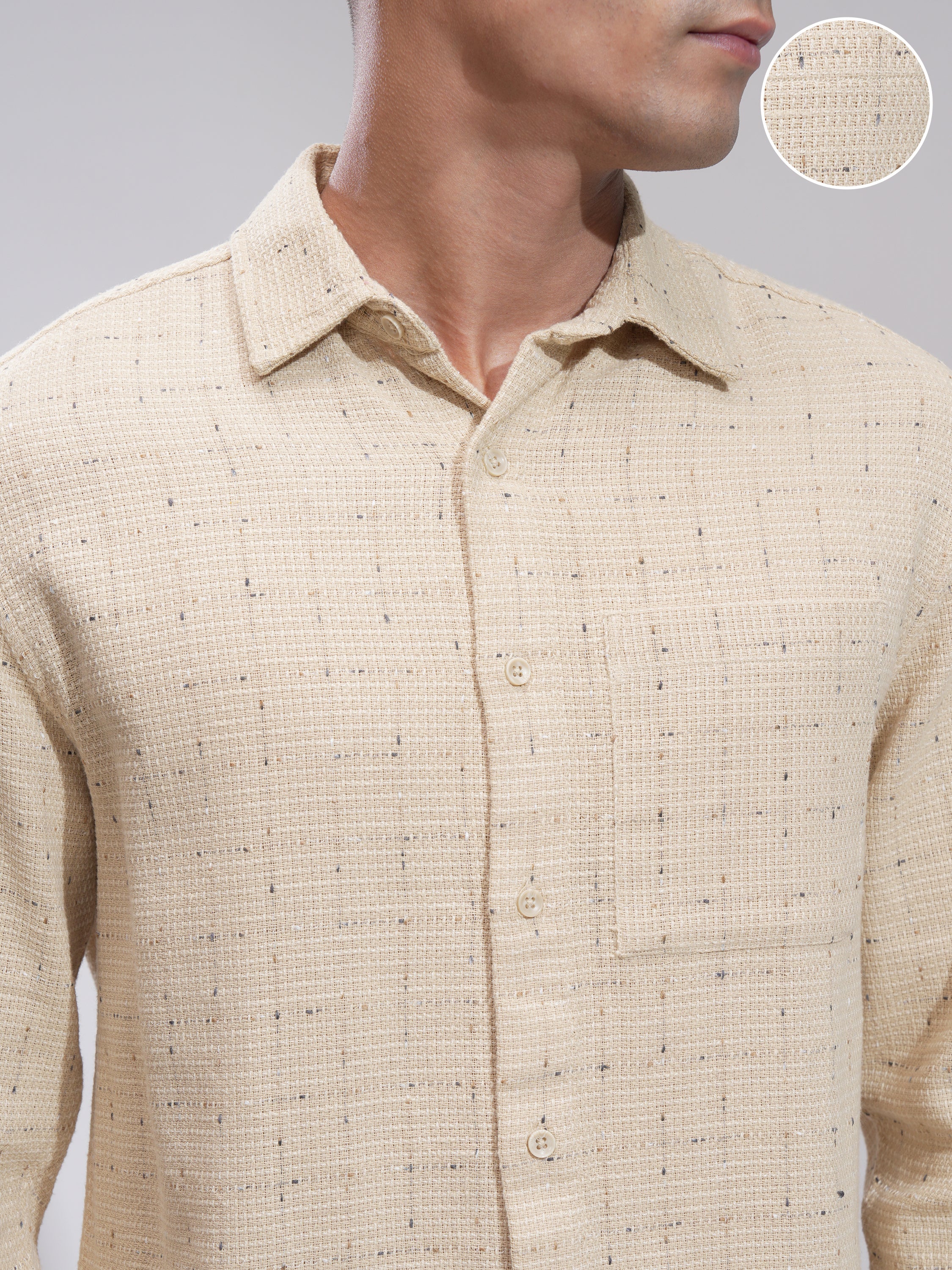 Highlander Men Beige Self Design Relaxed Fit Casual Shirt - Beige - Image 5