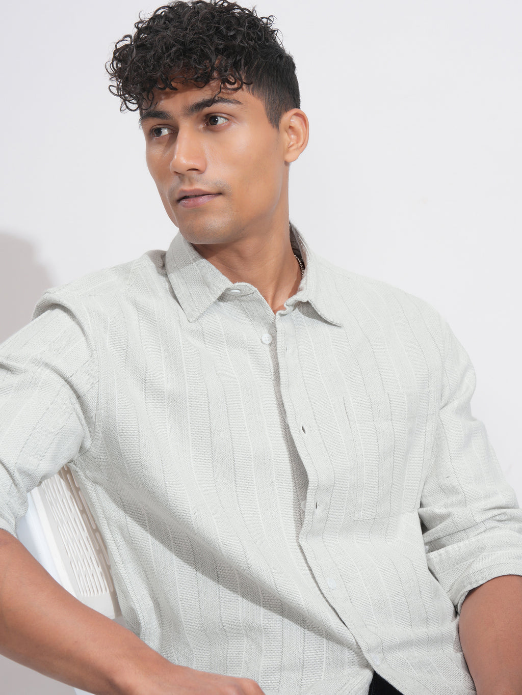 Highlander Men White Striped Relaxed Fit Casual Shirt - White - Image 1