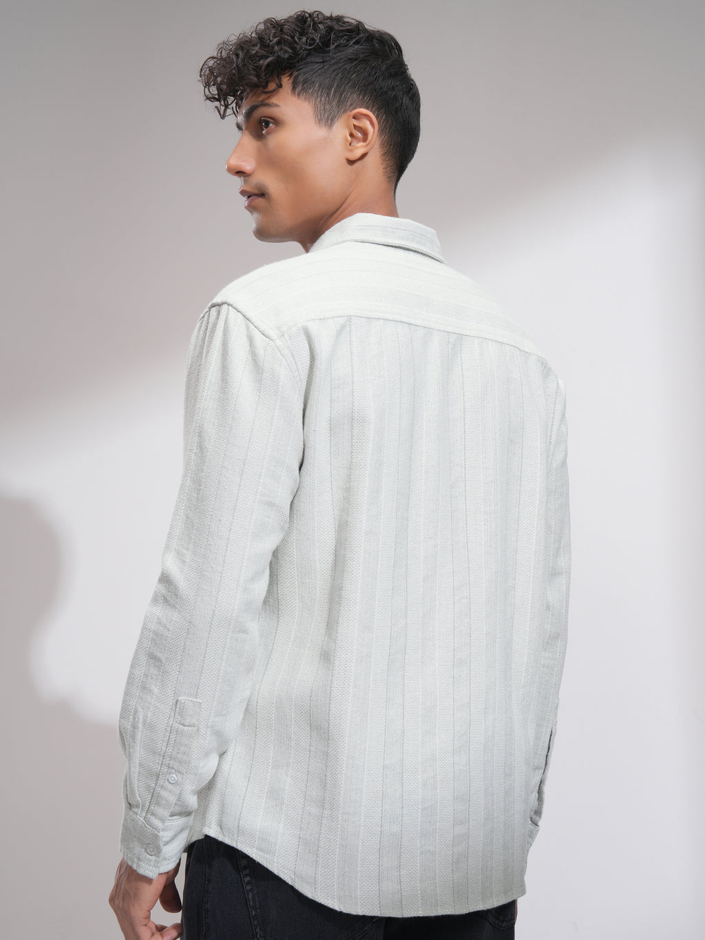 Highlander Men White Striped Relaxed Fit Casual Shirt - White - Image 3