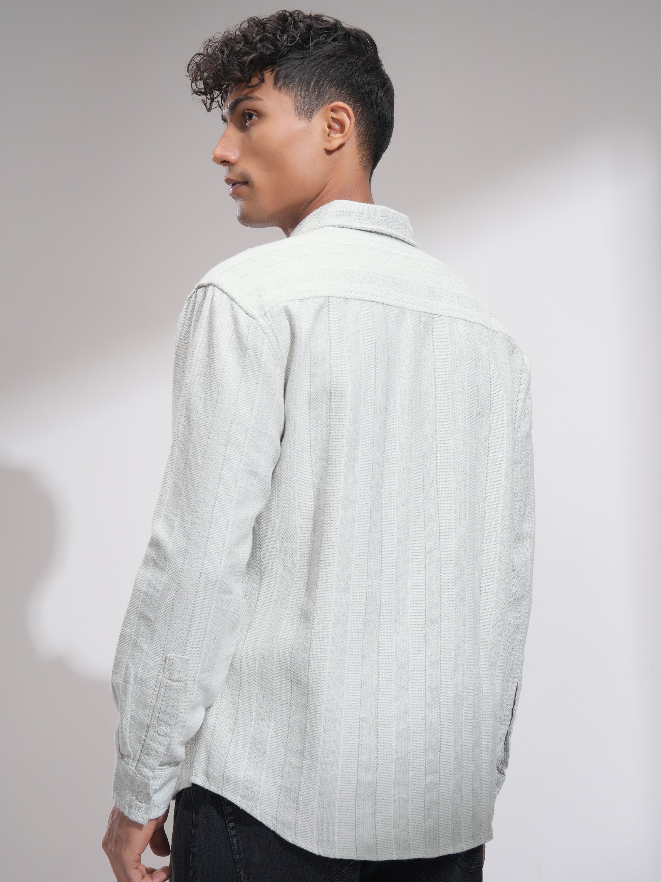 Highlander Men White Striped Relaxed Fit Casual Shirt - White - Image 3