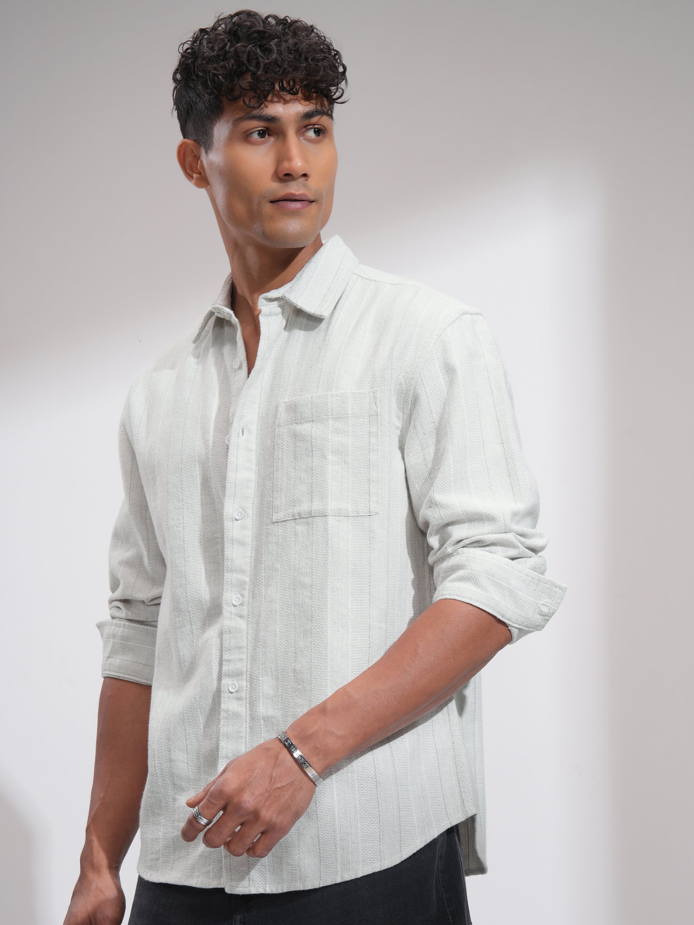 Highlander Men White Striped Relaxed Fit Casual Shirt - White - Image 4