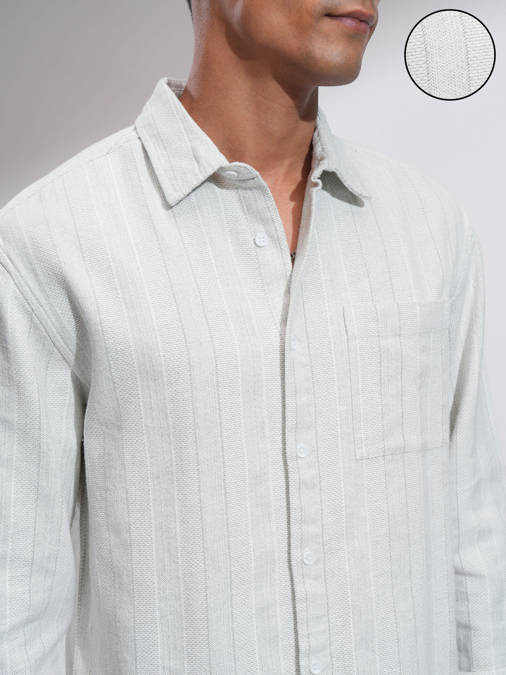 Highlander Men White Striped Relaxed Fit Casual Shirt - White - Image 5