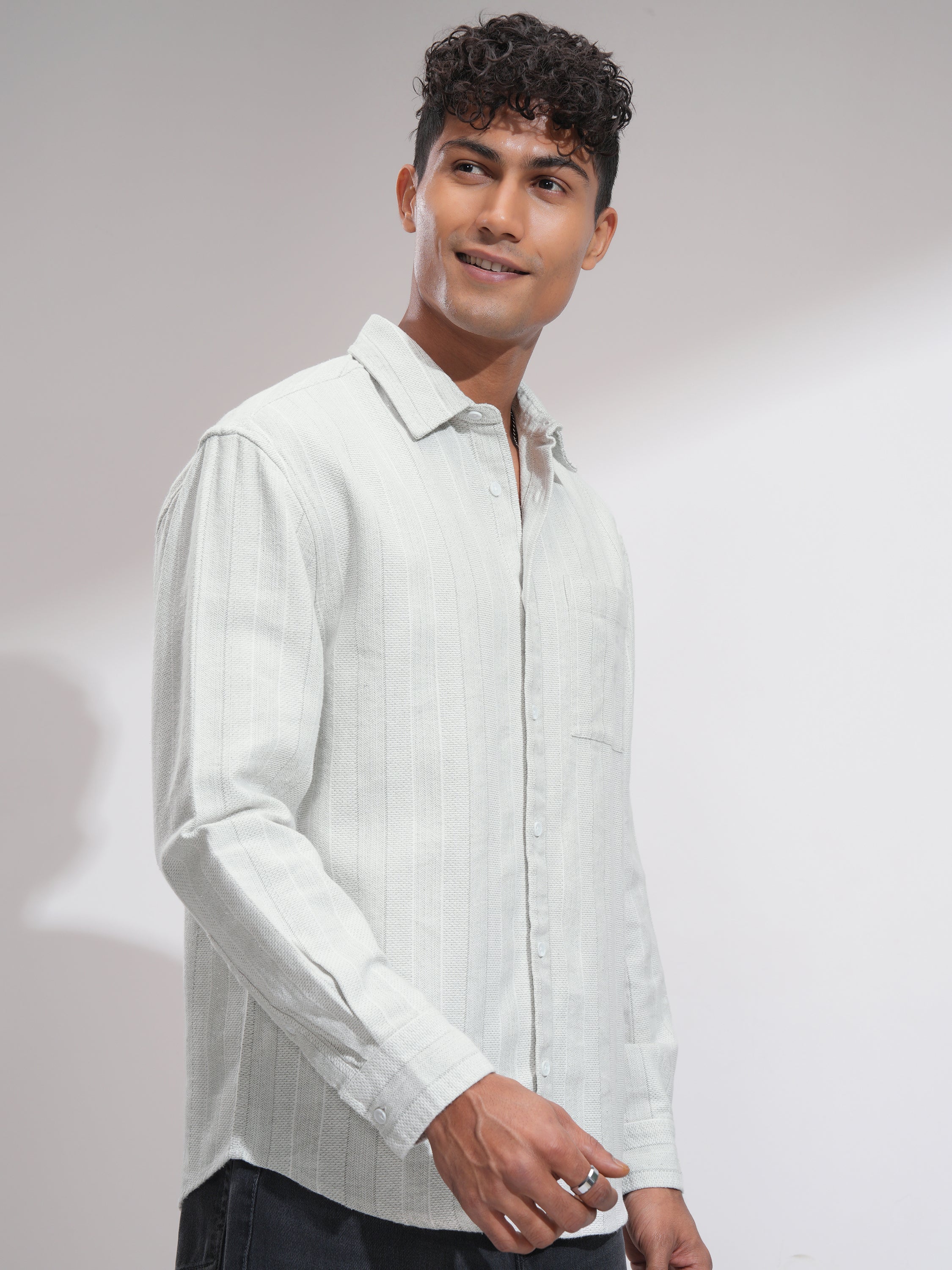 Highlander Men White Striped Relaxed Fit Casual Shirt - White - Image 6