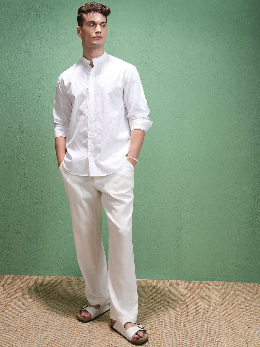 Highlander Men White Self Design Relaxed Fit Casual Shirt - White - Image 2