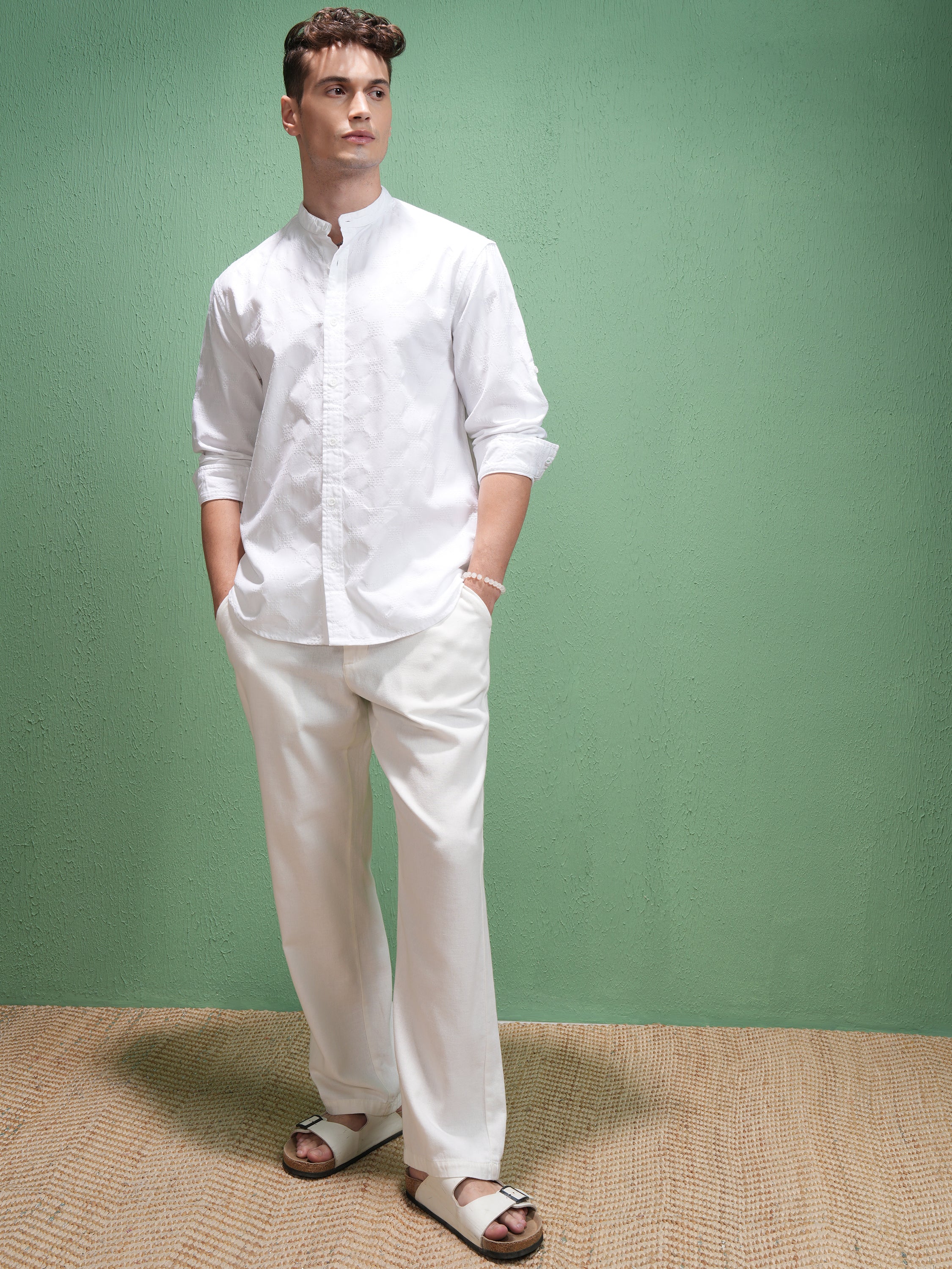 Highlander Men White Self Design Relaxed Fit Casual Shirt - White - Image 2
