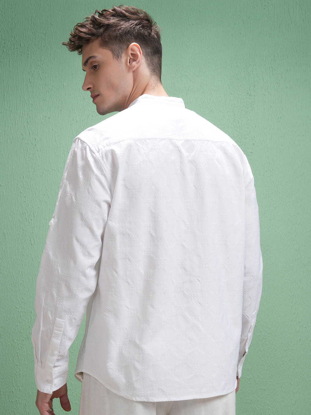 Highlander Men White Self Design Relaxed Fit Casual Shirt - White - Image 3
