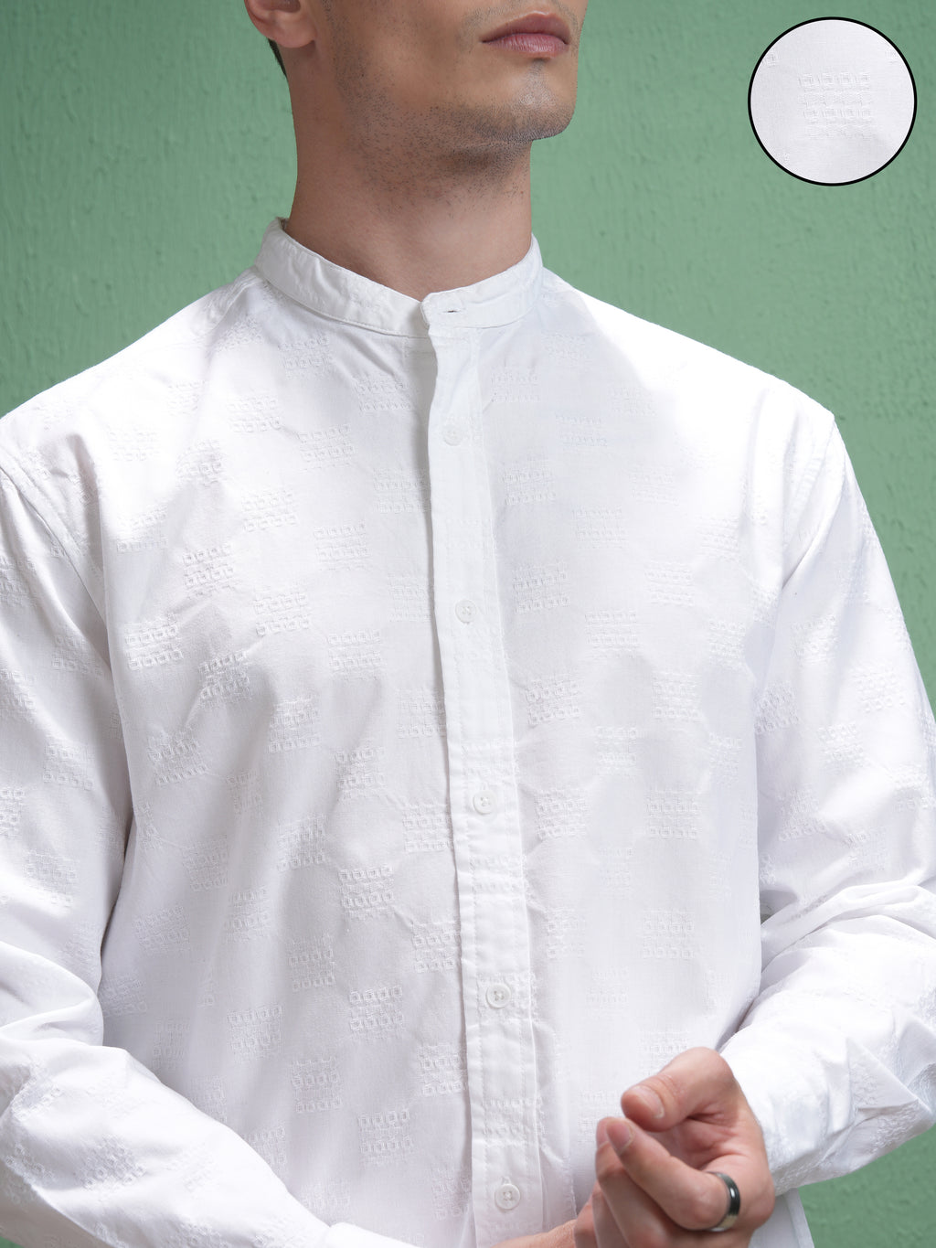 Highlander Men White Self Design Relaxed Fit Casual Shirt - White - Image 5
