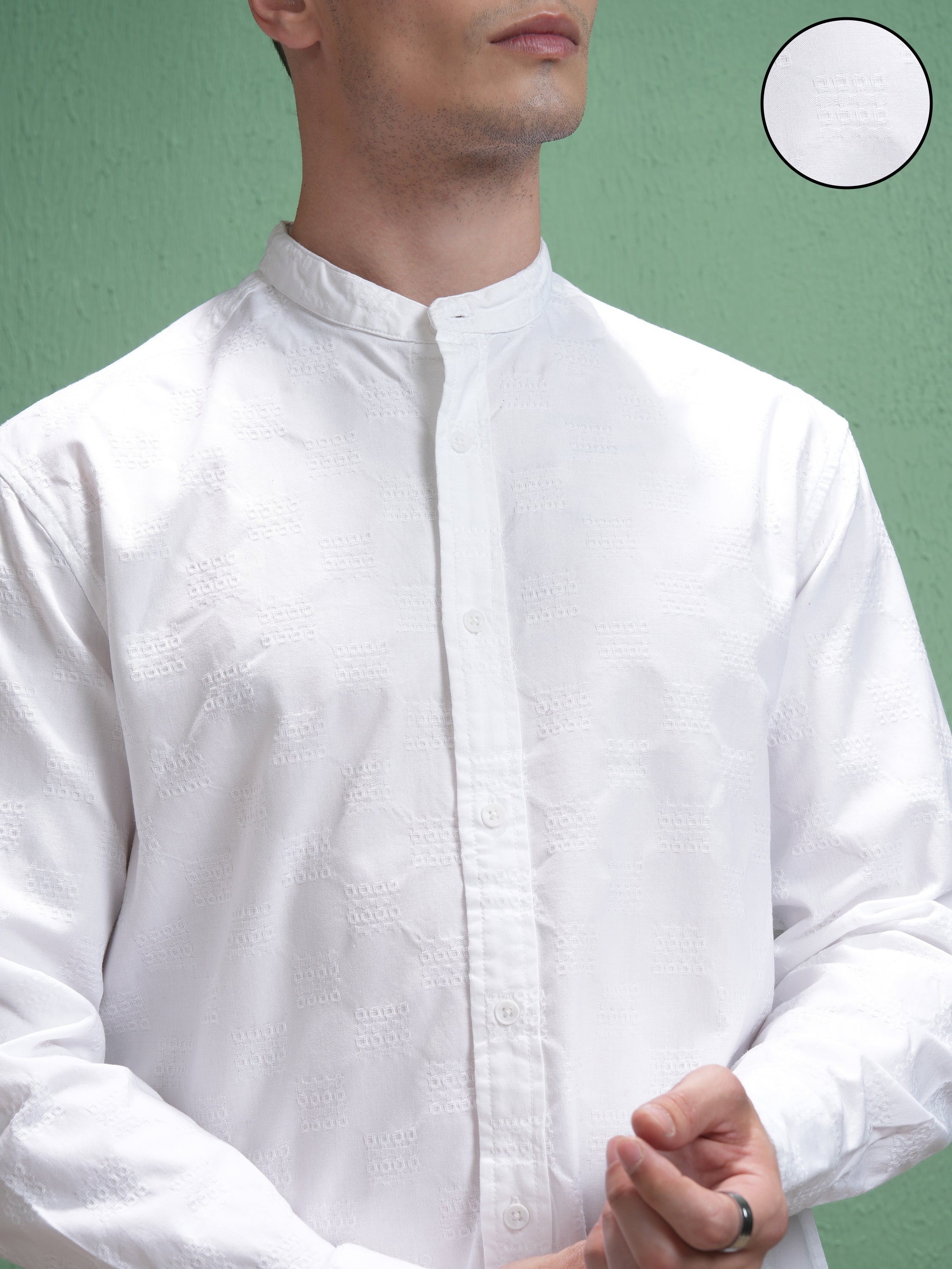 Highlander Men White Self Design Relaxed Fit Casual Shirt - White - Image 5