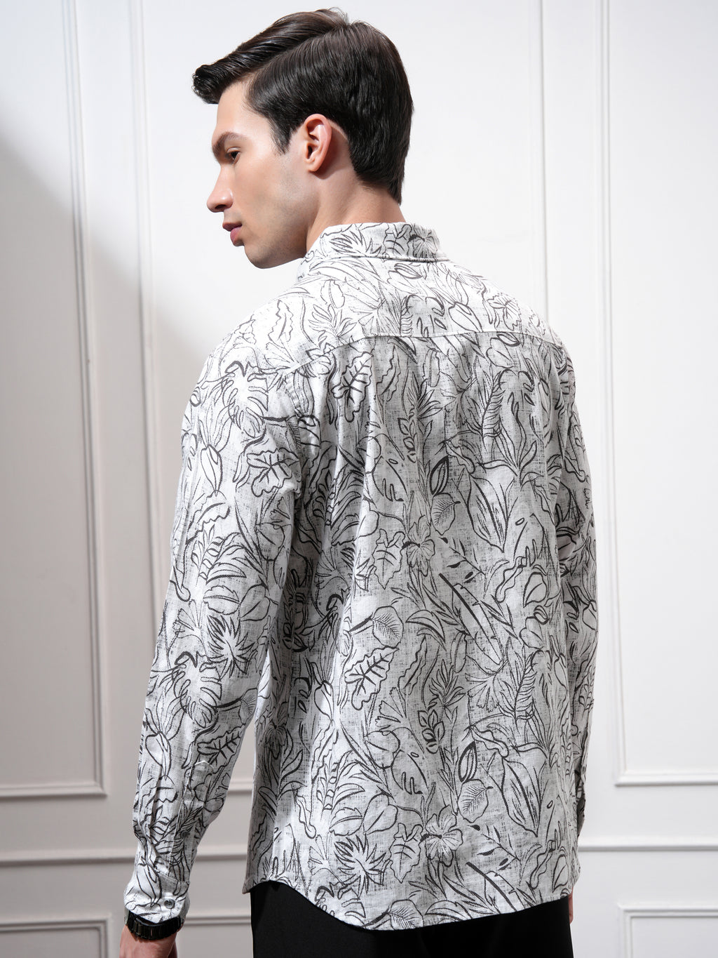 Highlander Men Cream Printed Slim Fit Casual Shirt - Cream - Image 3