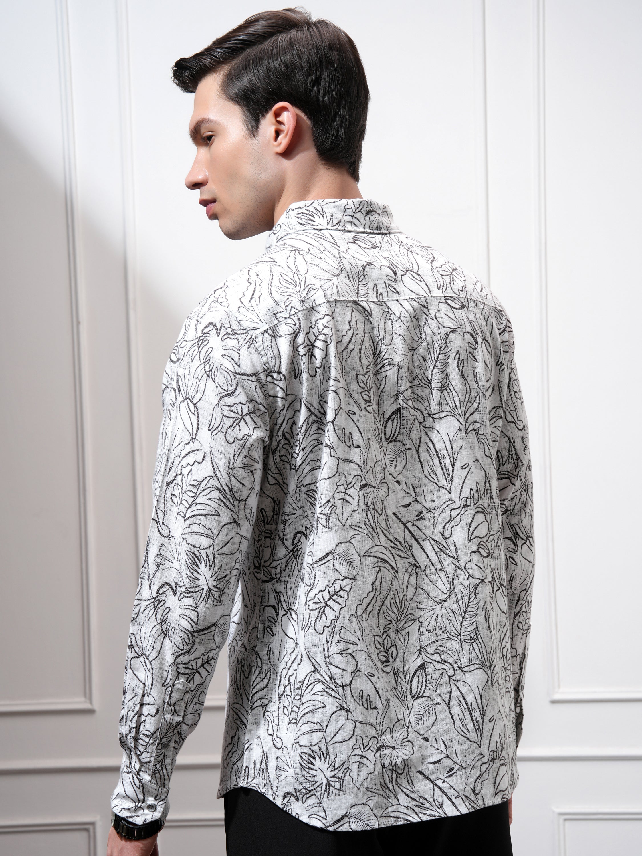 Highlander Men Cream Printed Slim Fit Casual Shirt - Cream - Image 3