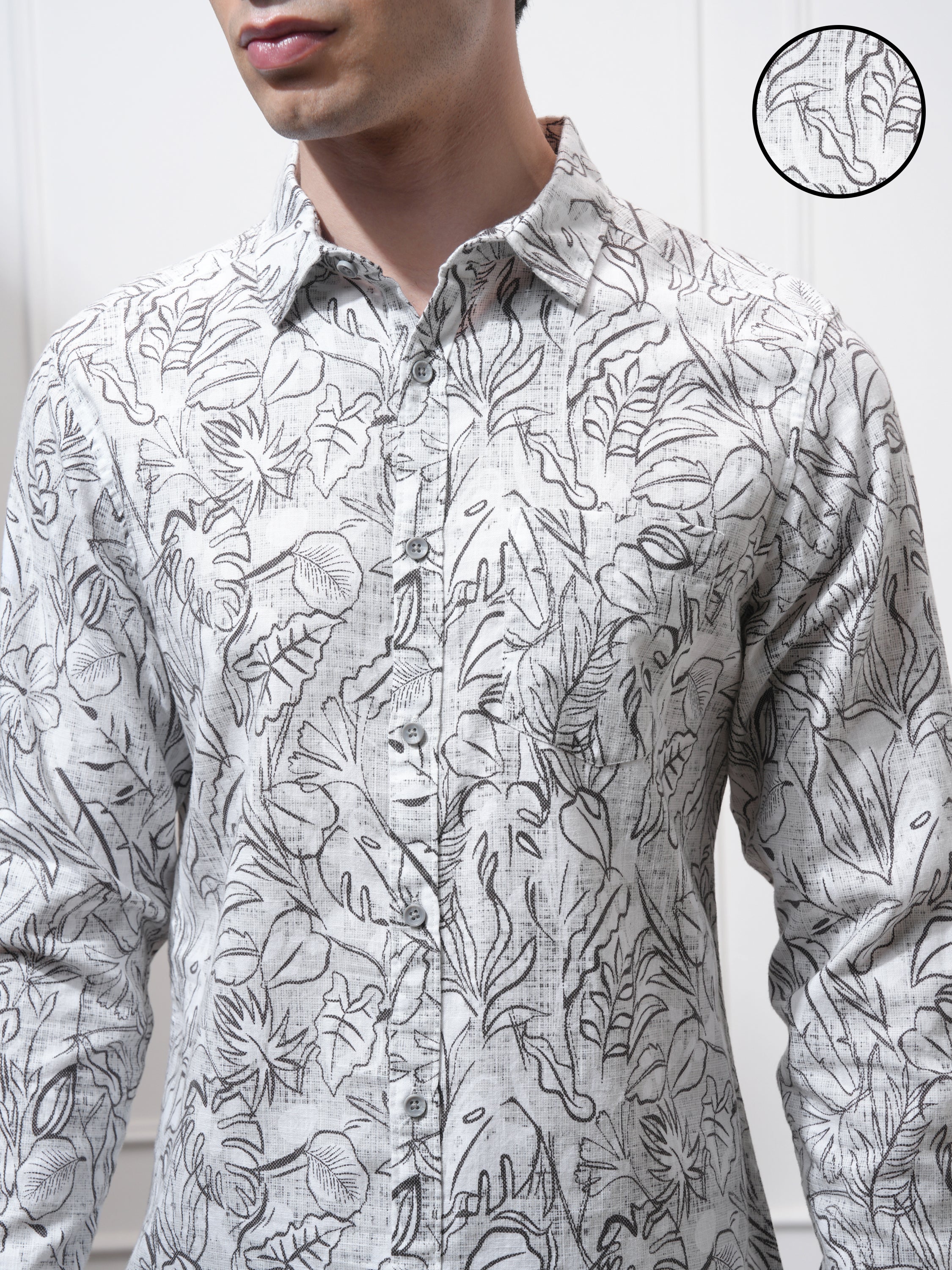 Highlander Men Cream Printed Slim Fit Casual Shirt - Cream - Image 5