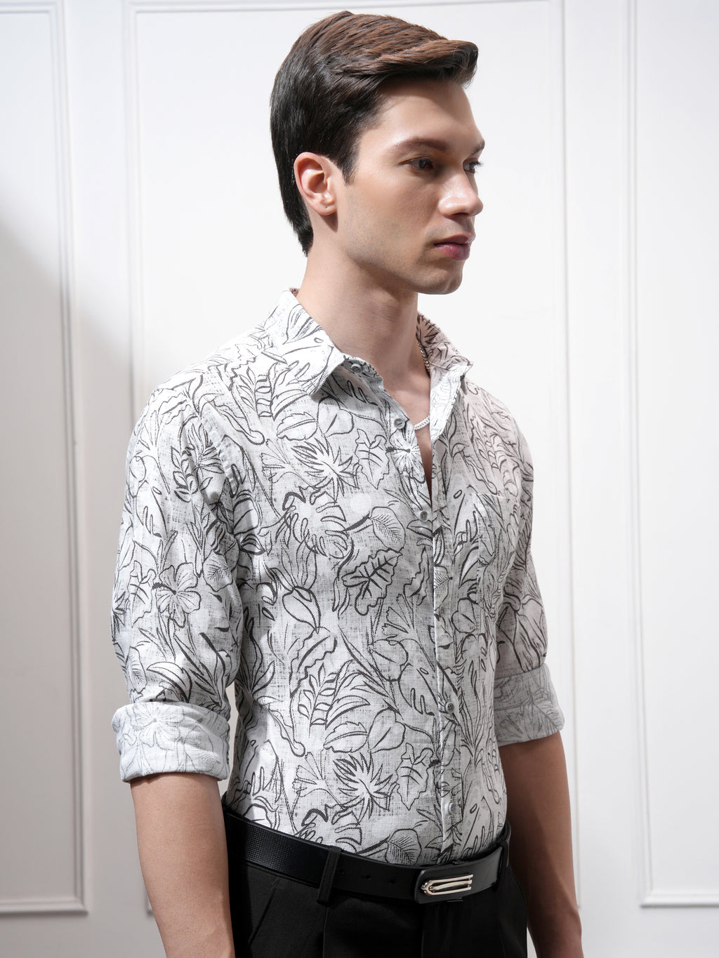 Highlander Men Cream Printed Slim Fit Casual Shirt - Cream - Image 6