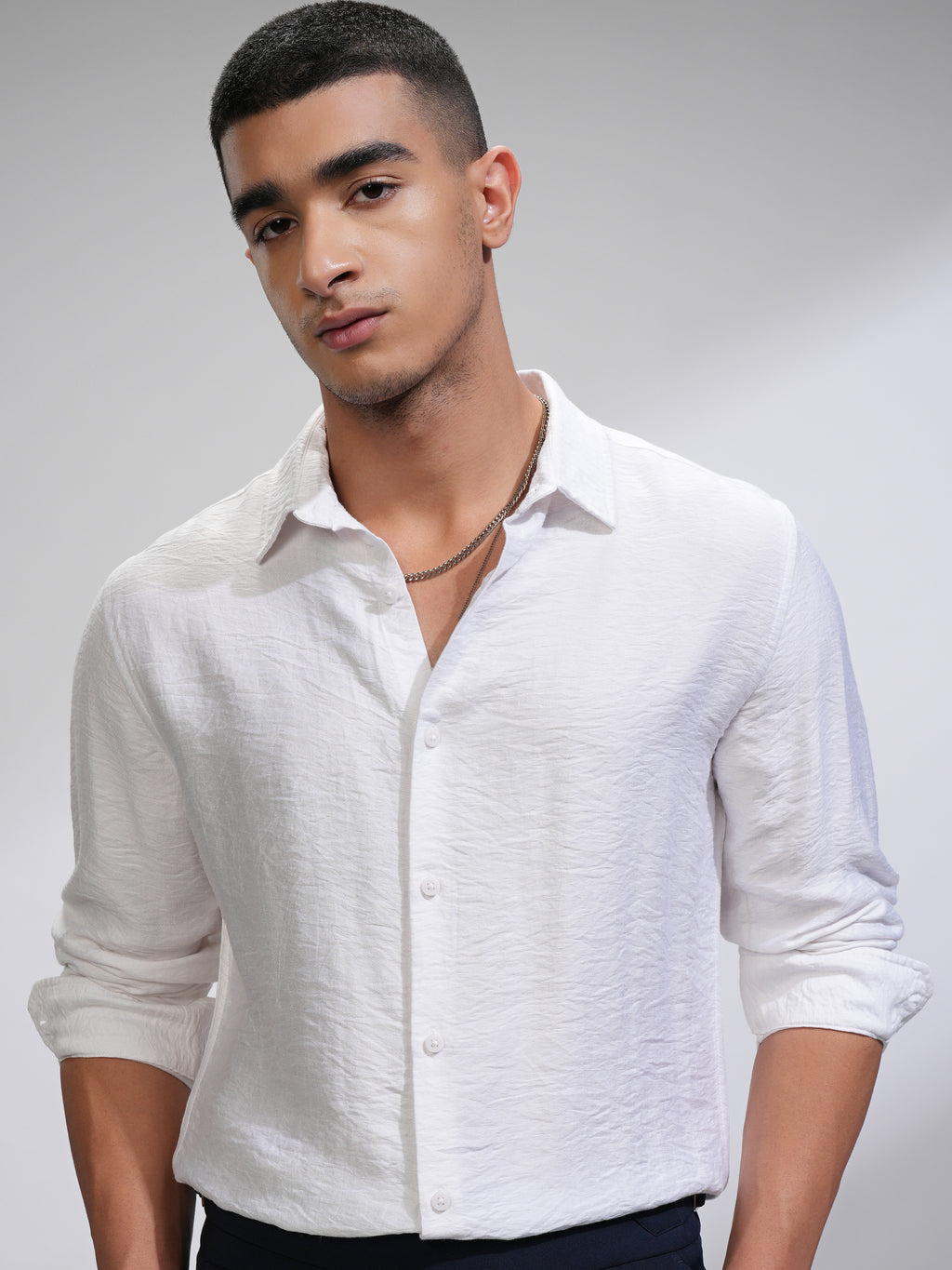 Highlander Men White Textured Slim Fit Casual Shirt - White - Image 1