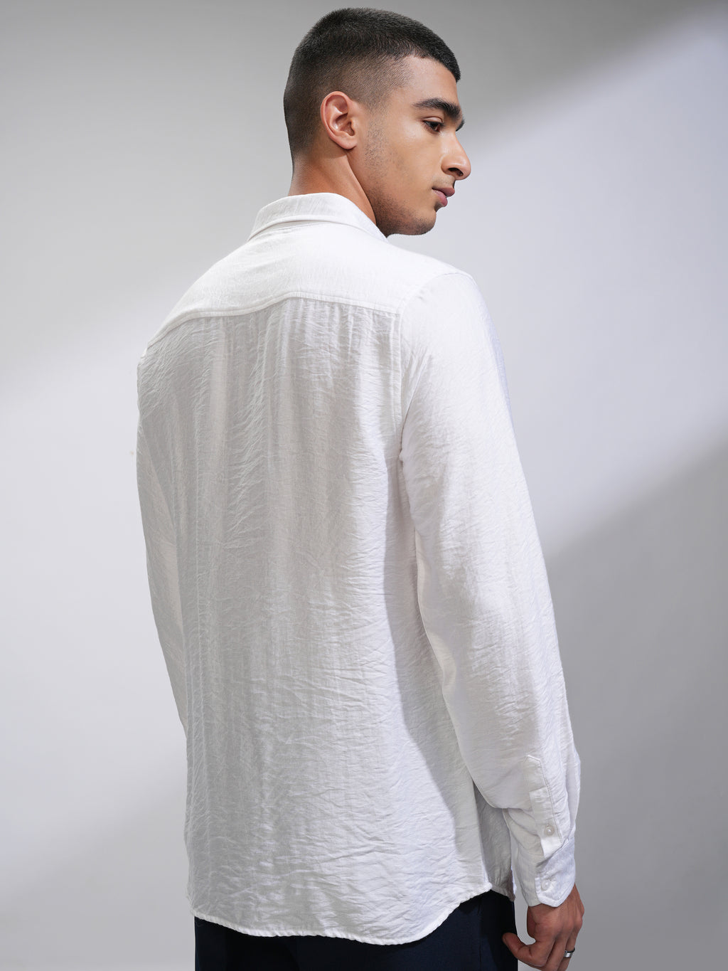 Highlander Men White Textured Slim Fit Casual Shirt - White - Image 3