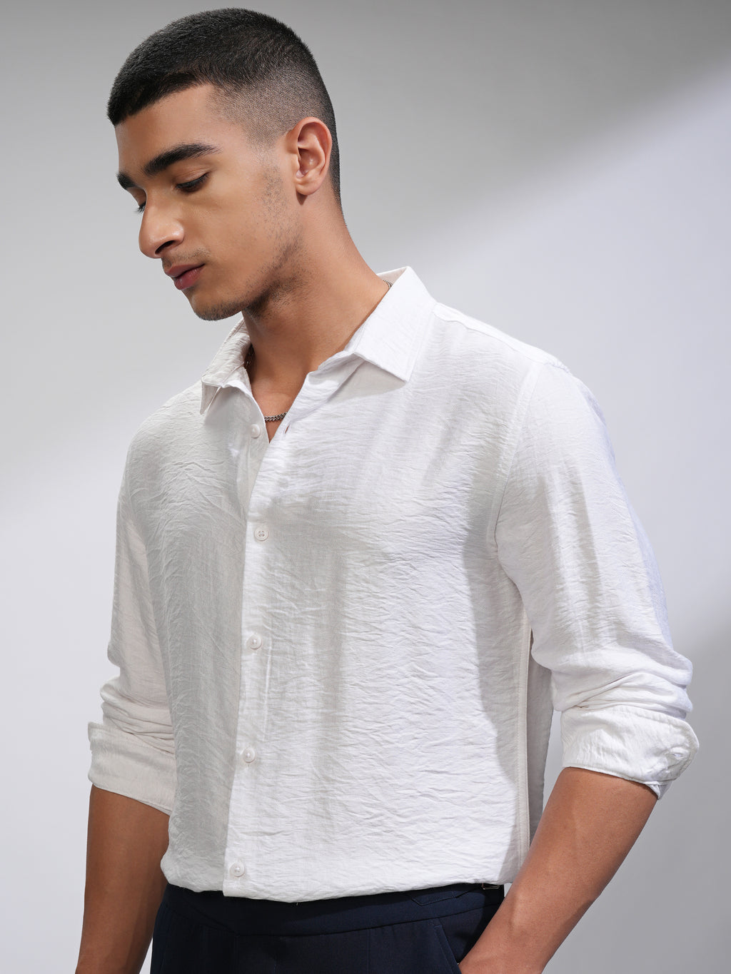 Highlander Men White Textured Slim Fit Casual Shirt - White - Image 4