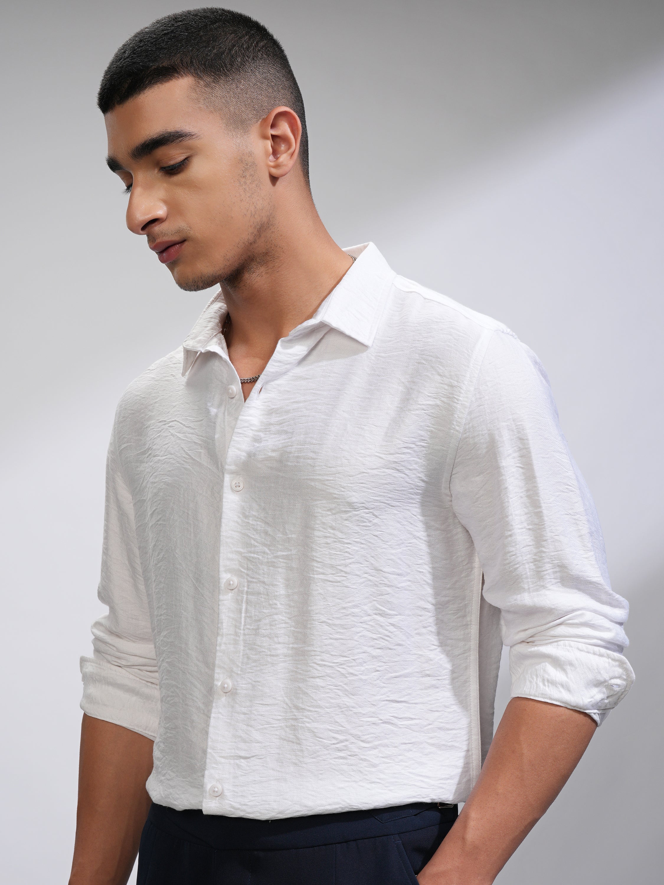 Highlander Men White Textured Slim Fit Casual Shirt - White - Image 4