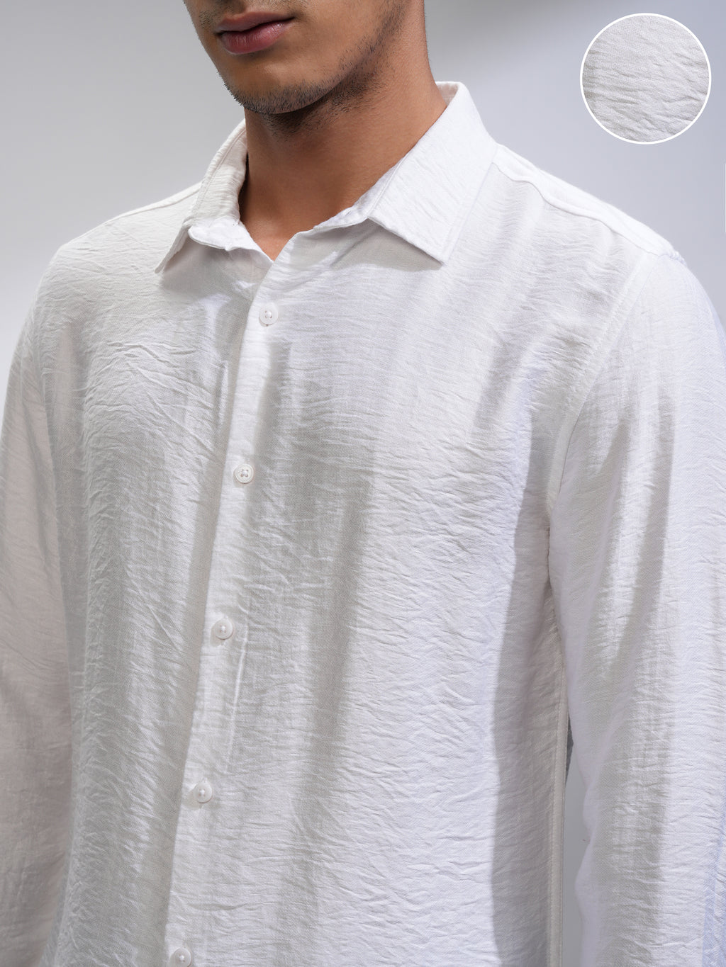 Highlander Men White Textured Slim Fit Casual Shirt - White - Image 5