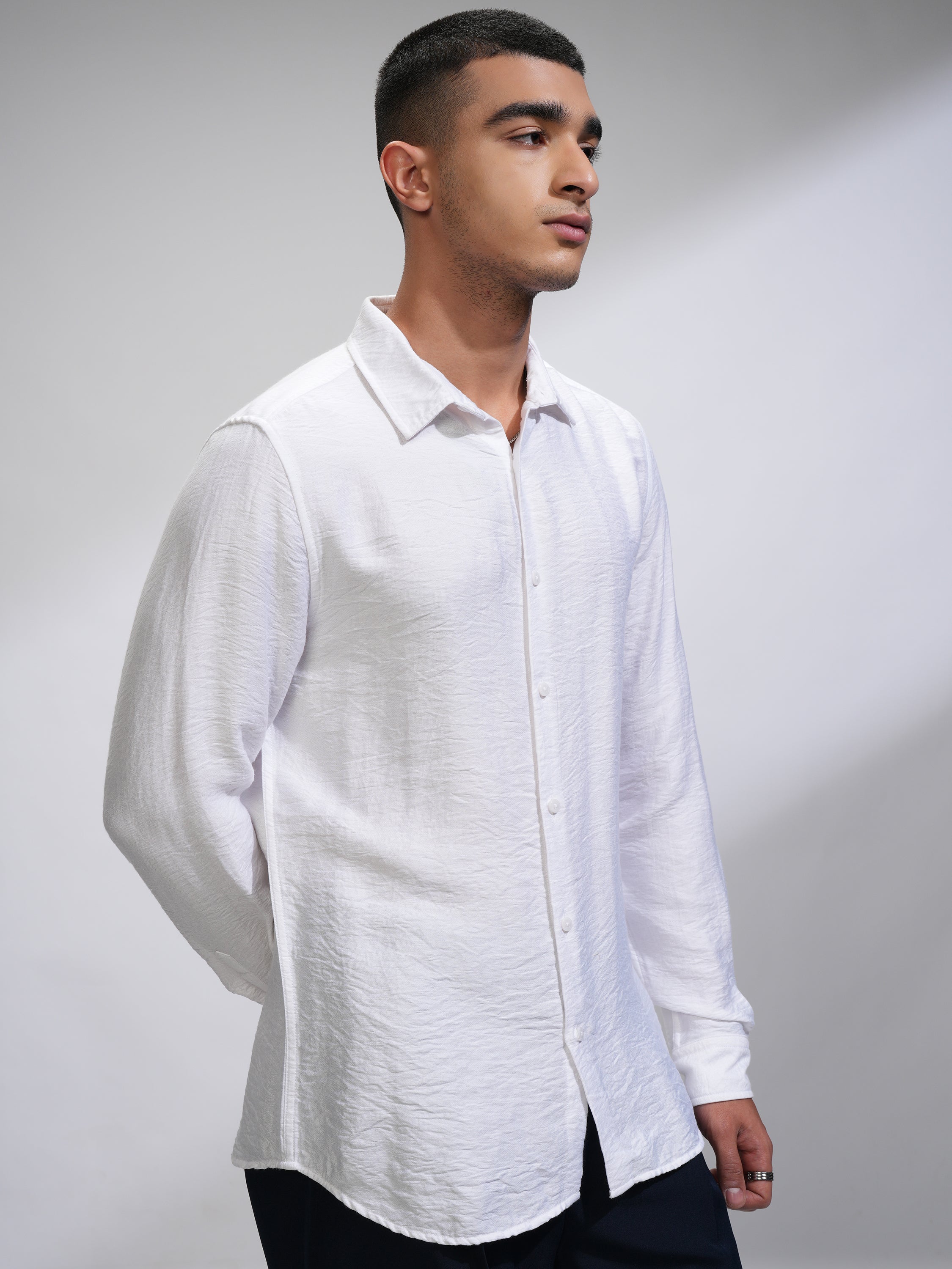 Highlander Men White Textured Slim Fit Casual Shirt - White - Image 6