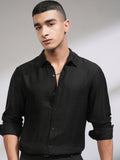 Highlander Men Black Self Design Slim Fit Casual Shirt - Black - Image 1