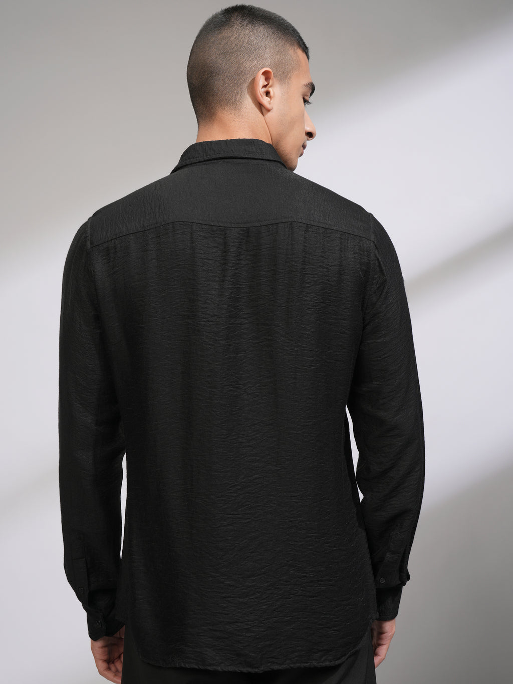 Highlander Men Black Self Design Slim Fit Casual Shirt - Black - Image 3