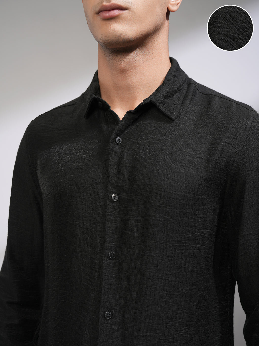 Highlander Men Black Self Design Slim Fit Casual Shirt - Black - Image 5