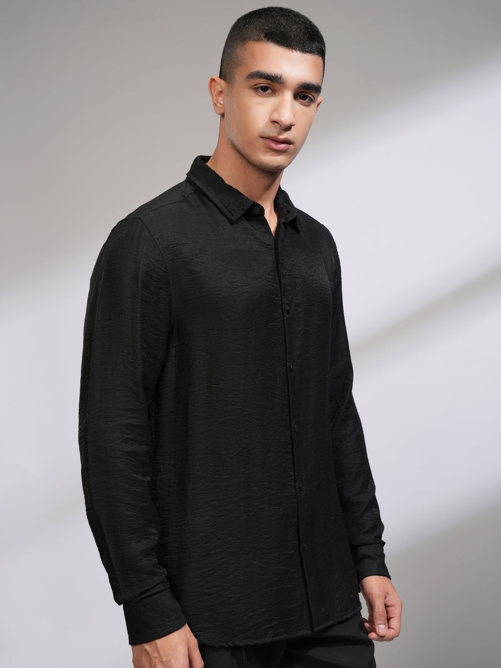 Highlander Men Black Self Design Slim Fit Casual Shirt - Black - Image 6