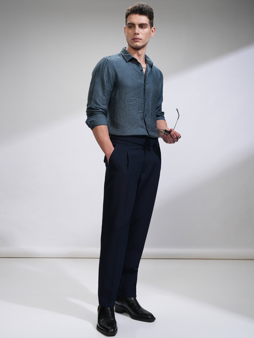 Highlander Men Blue Self Design Slim Fit Casual Shirt - Blue - Image 2