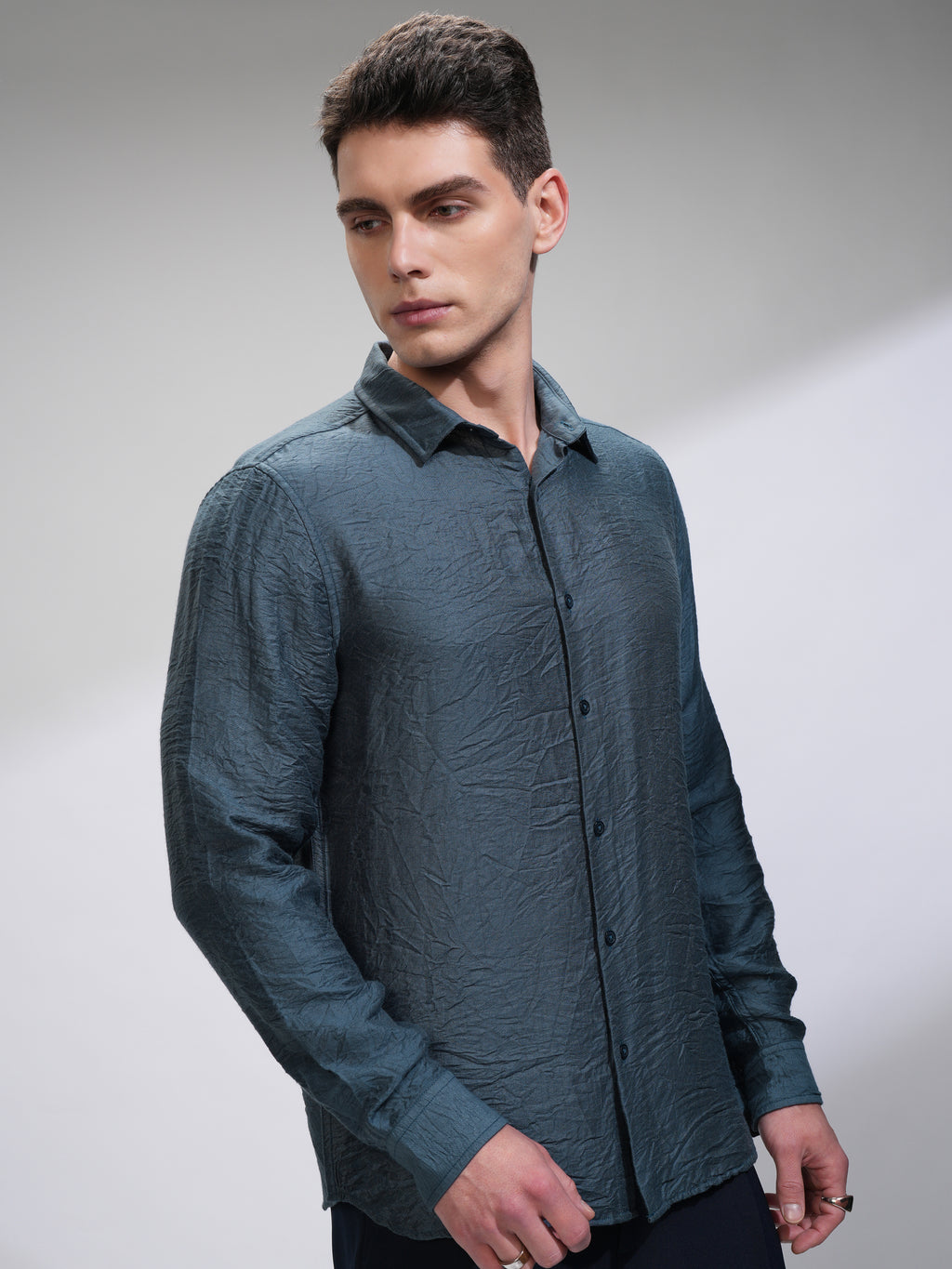Highlander Men Blue Self Design Slim Fit Casual Shirt - Blue - Image 6