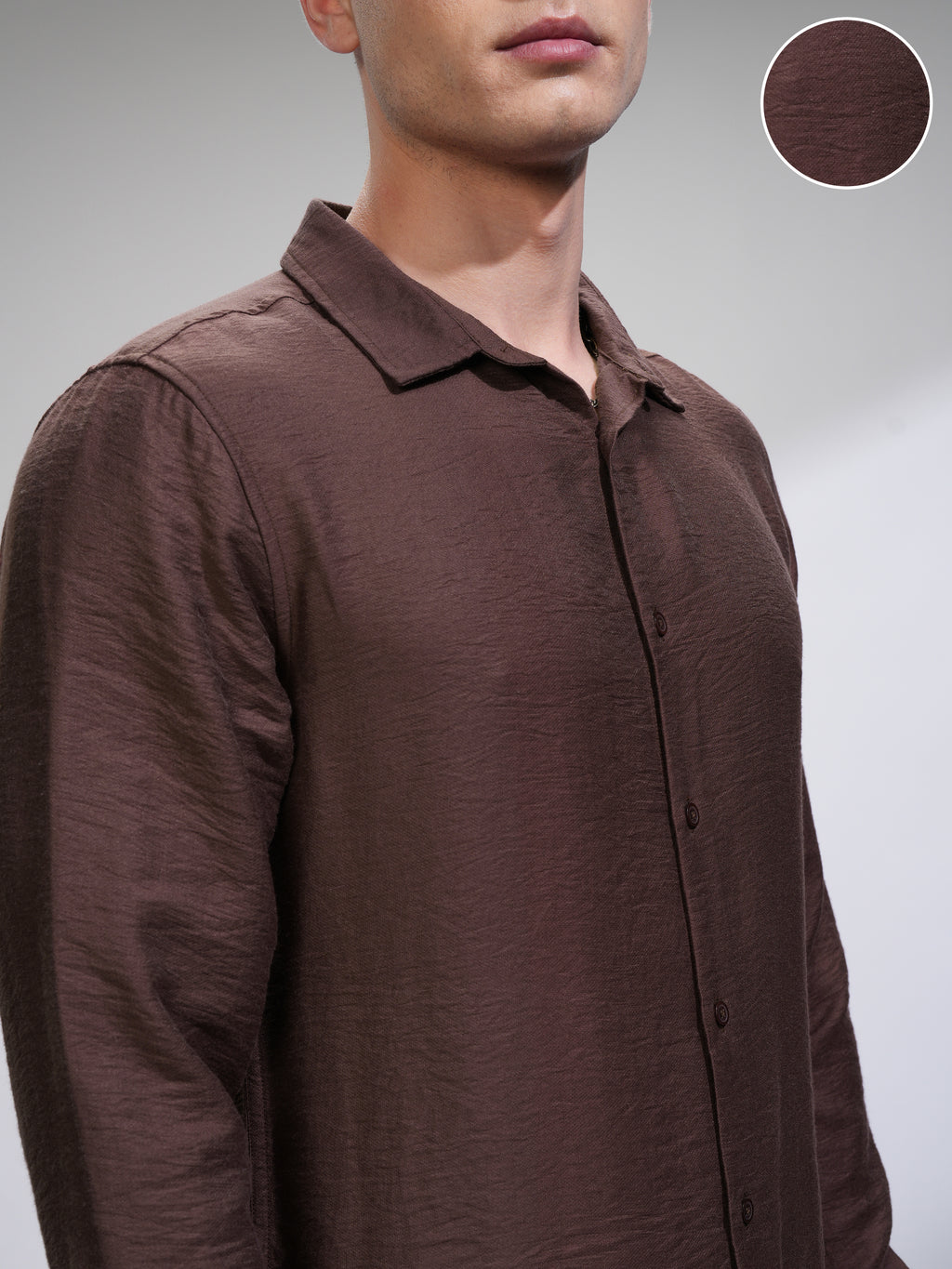 Highlander Men Brown Self Design Slim Fit Casual Shirt - Brown - Image 5