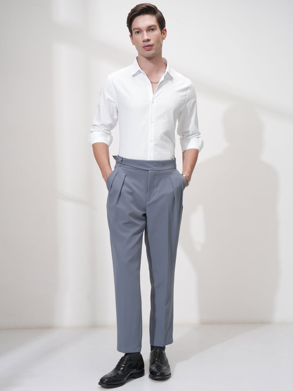 Highlander Men White Self Design Slim Fit Casual Shirt - White - Image 2