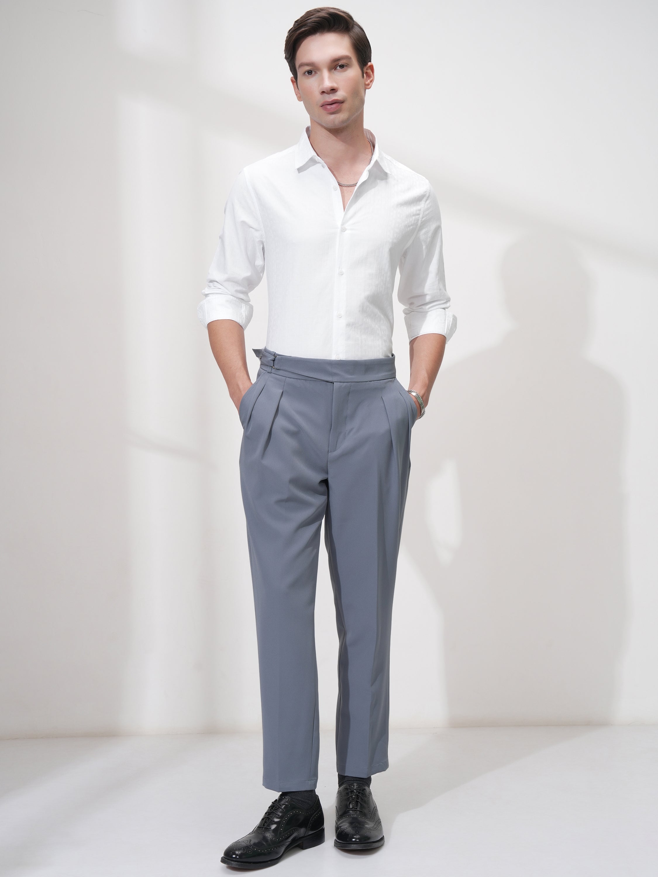Highlander Men White Self Design Slim Fit Casual Shirt - White - Image 2