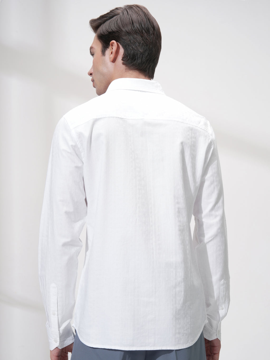 Highlander Men White Self Design Slim Fit Casual Shirt - White - Image 3